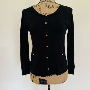 J. Crew Black 100% Cotton Painter Tee Cardigan Gold Buttons & Pockets Size Small